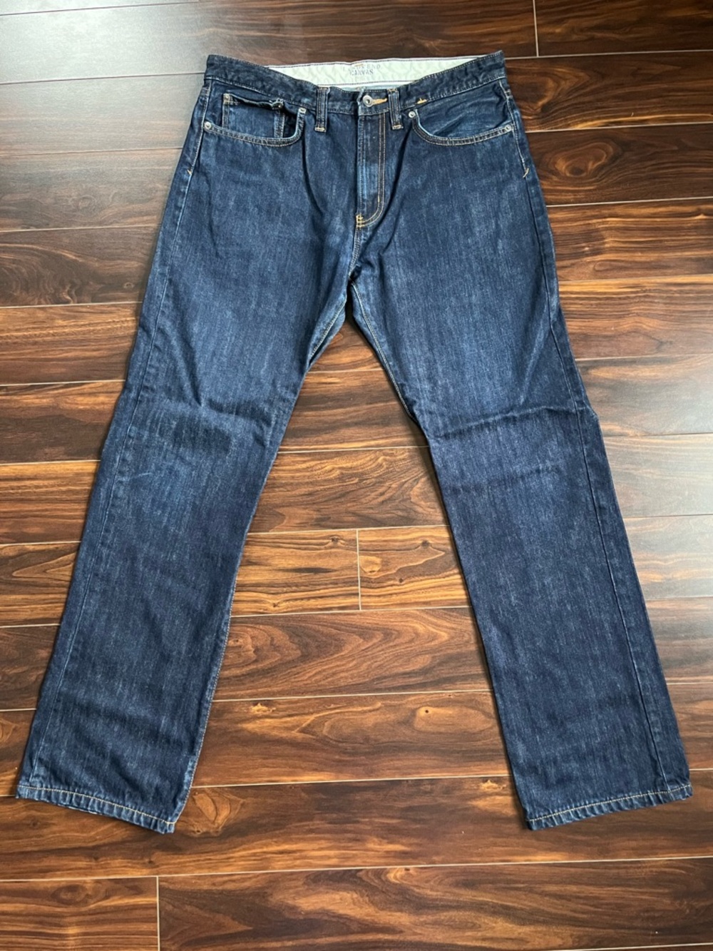Lands' End Canvas Dark Wash Men's Straight-Leg Jeans, 34 x 34